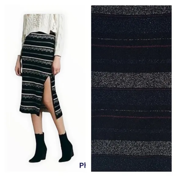 NEW HOUSE OF HARLOW 1960 x REVOLVE Black Striped Metallic Sweater Skirt Medium