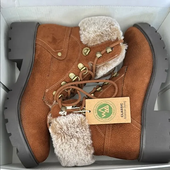 NEW IN BOX WHITE MOUNTAIN BROWN FAUX FAUR LINED BOOTS SIZE 9