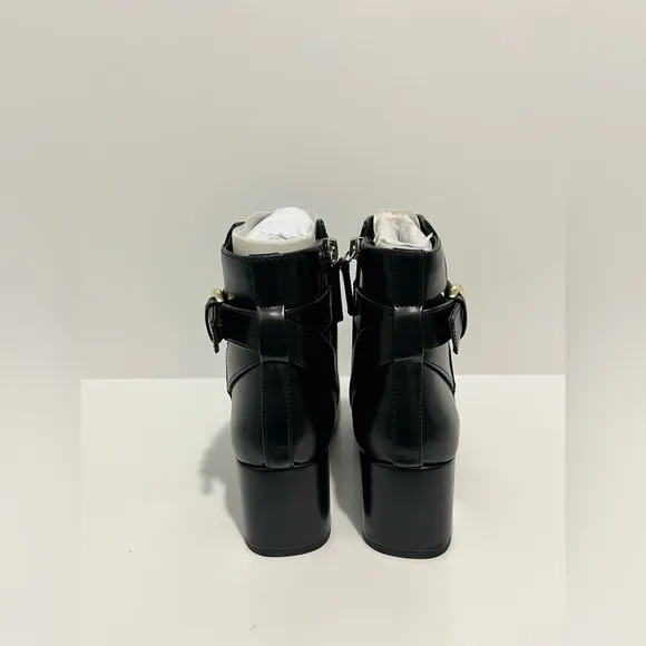 New! J. Crew Factory Heeled Buckle Black Faux Leather Block Heel Boots size 7