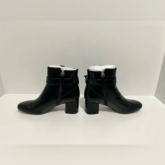 New! J. Crew Factory Heeled Buckle Black Faux Leather Block Heel Boots size 7