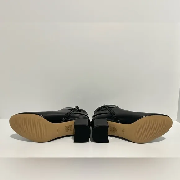 New! J. Crew Factory Heeled Buckle Black Faux Leather Block Heel Boots size 7