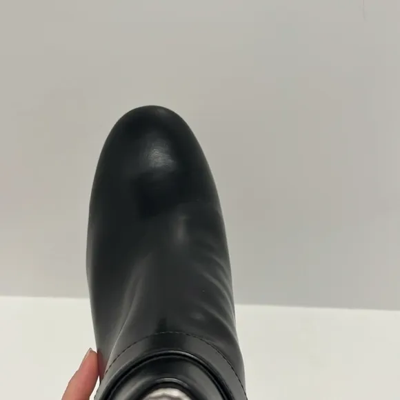 New! J. Crew Factory Heeled Buckle Black Faux Leather Block Heel Boots size 7