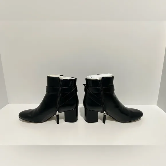 New! J. Crew Factory Heeled Buckle Black Faux Leather Block Heel Boots size 7