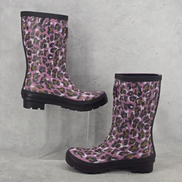 New Joules Rain Boots Mid Calf Molly Welly Pink Leopard Size US: 5 UK: 3