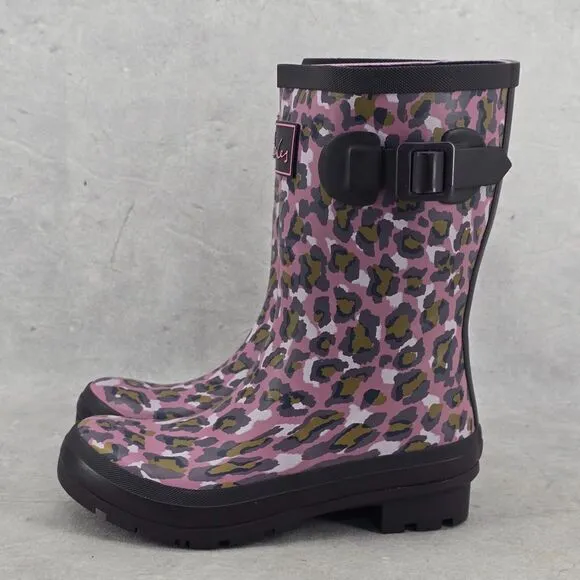 New Joules Rain Boots Mid Calf Molly Welly Pink Leopard Size US: 5 UK: 3