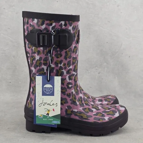 New Joules Rain Boots Mid Calf Molly Welly Pink Leopard Size US: 5 UK: 3