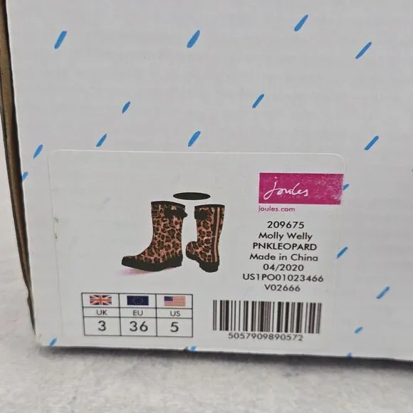 New Joules Rain Boots Mid Calf Molly Welly Pink Leopard Size US: 5 UK: 3