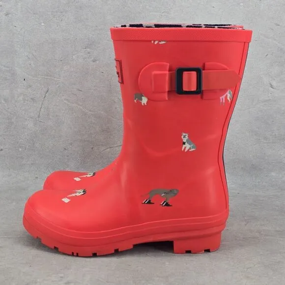 New‎ Joules Rain Boots Mid Calf Molly Welly Red Dogs Size US: 6 UK: 4