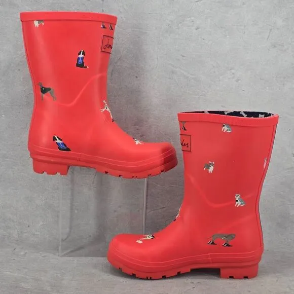New‎ Joules Rain Boots Mid Calf Molly Welly Red Dogs Size US: 6 UK: 4