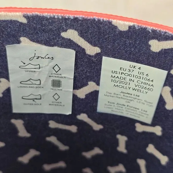 New‎ Joules Rain Boots Mid Calf Molly Welly Red Dogs Size US: 6 UK: 4