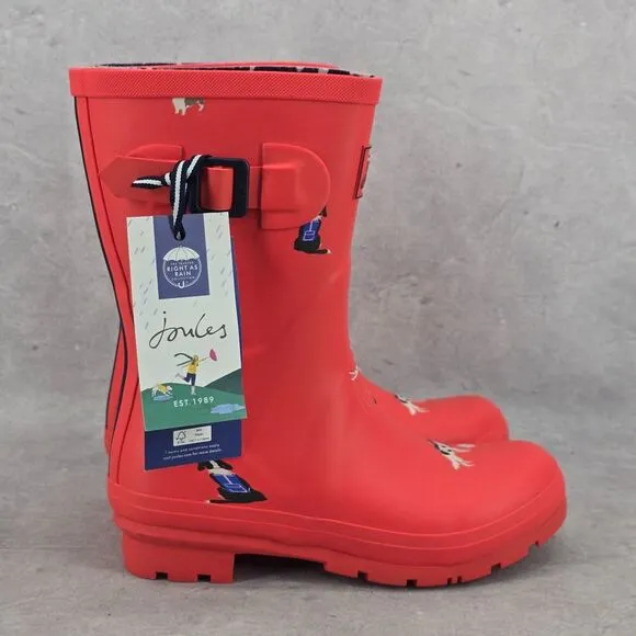 New‎ Joules Rain Boots Mid Calf Molly Welly Red Dogs Size US: 6 UK: 4
