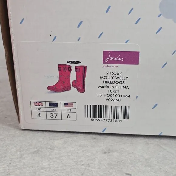 New‎ Joules Rain Boots Mid Calf Molly Welly Red Dogs Size US: 6 UK: 4