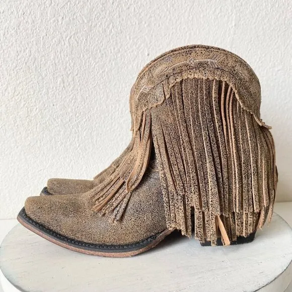 NEW Junk Gypsy SPITFIRE Lane Cowboy Boots Womens 5.5 Brown Western Fringe Short