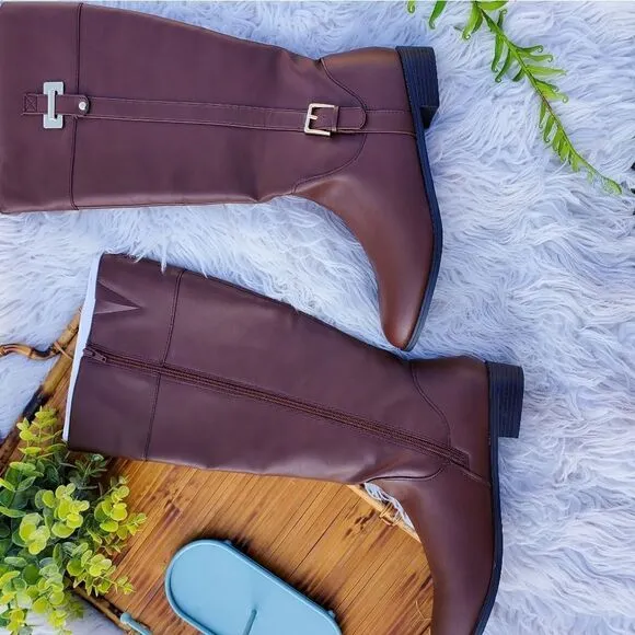 New Karen Scott Faux Leather Buckle Detail Riding Boots Sz 12