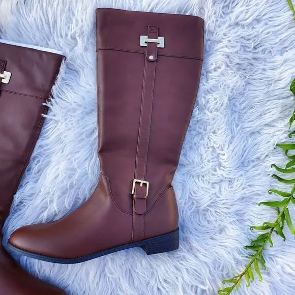 New Karen Scott Faux Leather Buckle Detail Riding Boots Sz 12