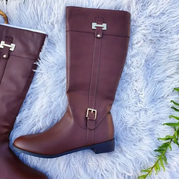 New Karen Scott Faux Leather Buckle Detail Riding Boots Sz 12