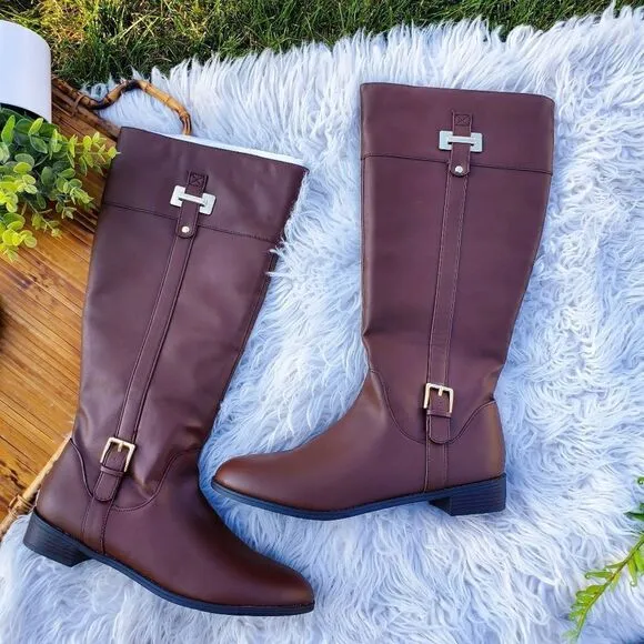 New Karen Scott Faux Leather Buckle Detail Riding Boots Sz 12
