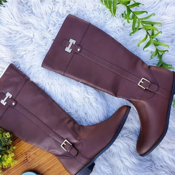 New Karen Scott Faux Leather Buckle Detail Riding Boots Sz 12