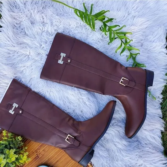 New Karen Scott Faux Leather Buckle Detail Riding Boots Sz 12