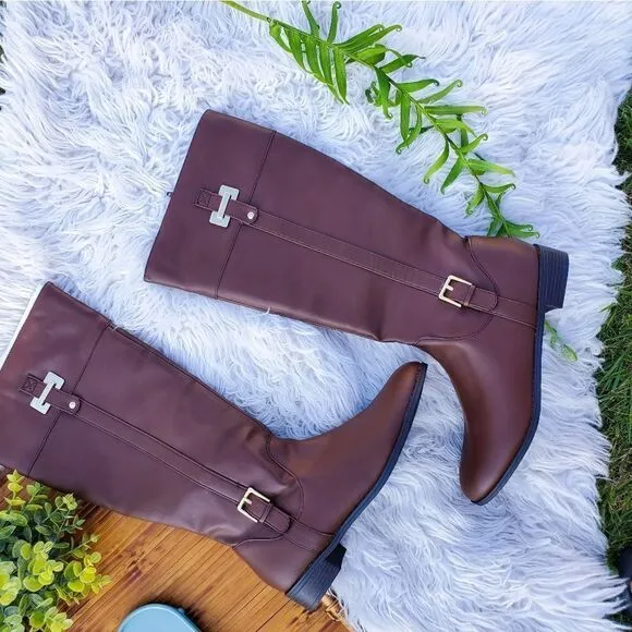 New Karen Scott Faux Leather Buckle Detail Riding Boots Sz 12