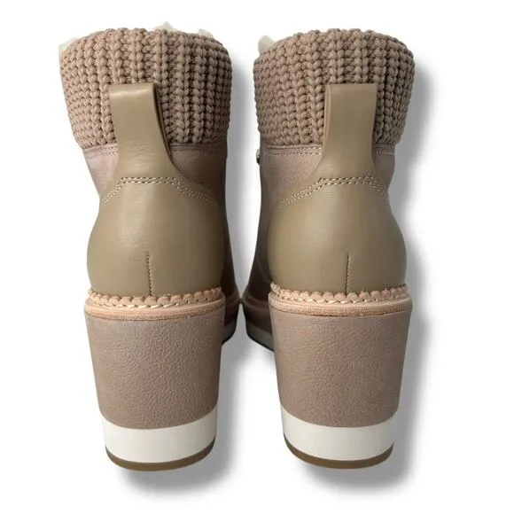 NEW Kate Spade Lace Up Wedge Boots size 8.5 Tan Shearling Leather Hiking Casual