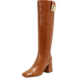 New Katy Perry The Geminni Boot Tan Croc Print Knee-High Block Heel 8M/38