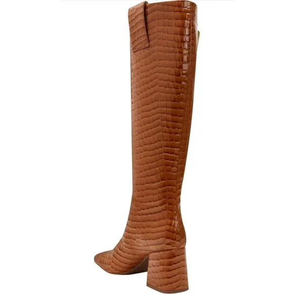 New Katy Perry The Geminni Boot Tan Croc Print Knee-High Block Heel 8M/38