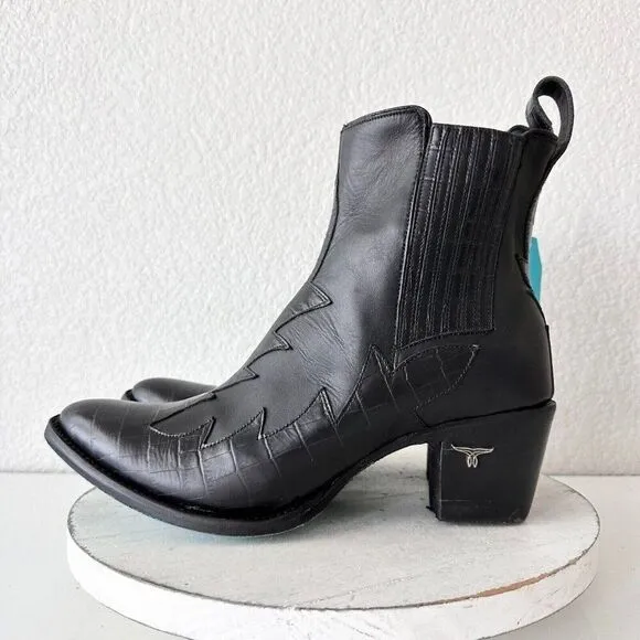 NEW Lane CHELSEA Womens Cowboy Boots 11 Western Black Leather Short Ankle Bootie