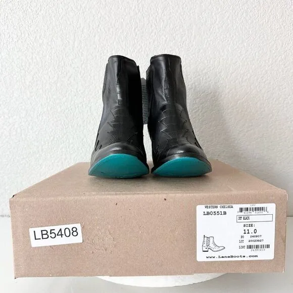 NEW Lane CHELSEA Womens Cowboy Boots 11 Western Black Leather Short Ankle Bootie