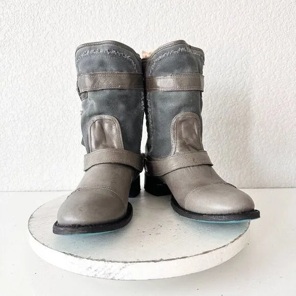 NEW Lane DUSTOFF Gray Womens Boots Size 8 Leather Western Cowboy Moto Military