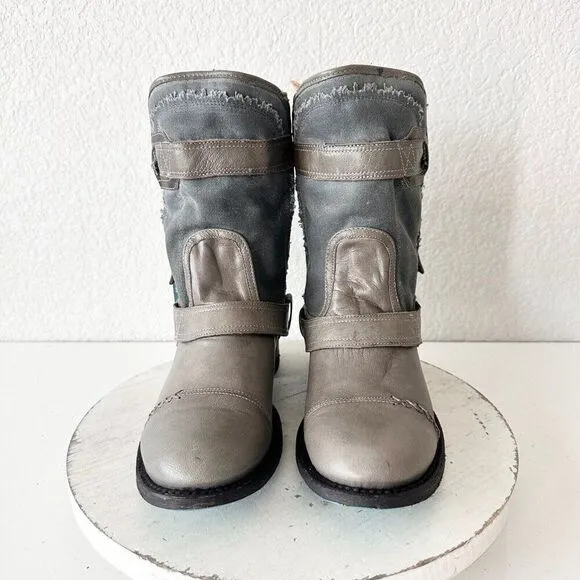 NEW Lane DUSTOFF Gray Womens Boots Size 8 Leather Western Cowboy Moto Military