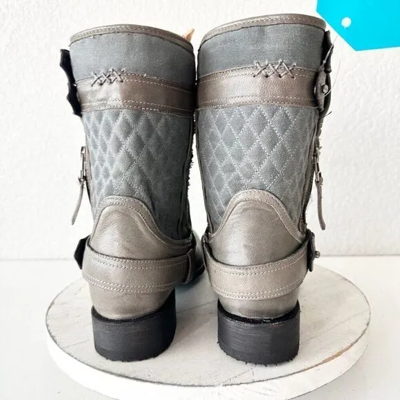 NEW Lane DUSTOFF Gray Womens Boots Size 8 Leather Western Cowboy Moto Military