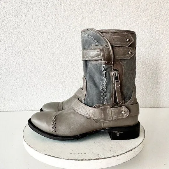NEW Lane DUSTOFF Gray Womens Boots Size 8 Leather Western Cowboy Moto Military