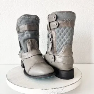 NEW Lane DUSTOFF Gray Womens Boots Size 8 Leather Western Cowboy Moto Military
