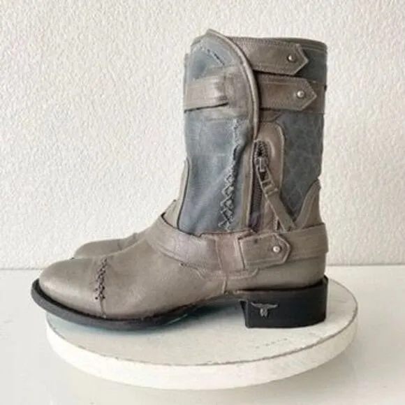 NEW Lane DUSTOFF Womens Cowboy Boots 9 Gray Leather Western Cowgirl Short Ankle