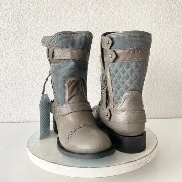 NEW Lane DUSTOFF Womens Cowboy Boots 9 Gray Leather Western Cowgirl Short Ankle