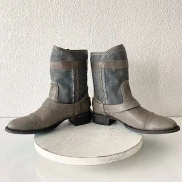 NEW Lane DUSTOFF Womens Cowboy Boots 9 Gray Leather Western Cowgirl Short Ankle