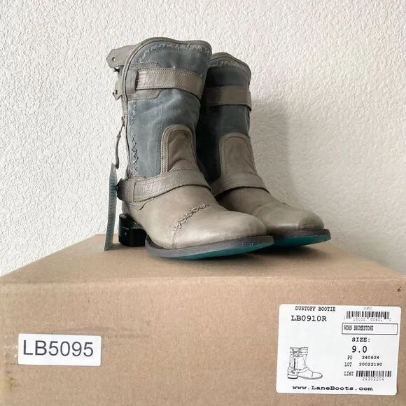 NEW Lane DUSTOFF Womens Cowboy Boots 9 Gray Leather Western Cowgirl Short Ankle