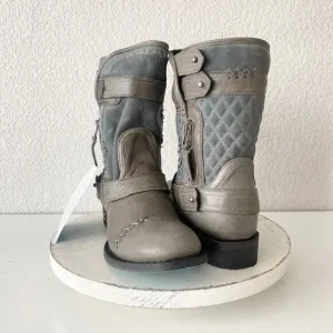 NEW Lane DUSTOFF Womens Cowboy Boots Size 8.5 Gray Leather Western Cowgirl Short
