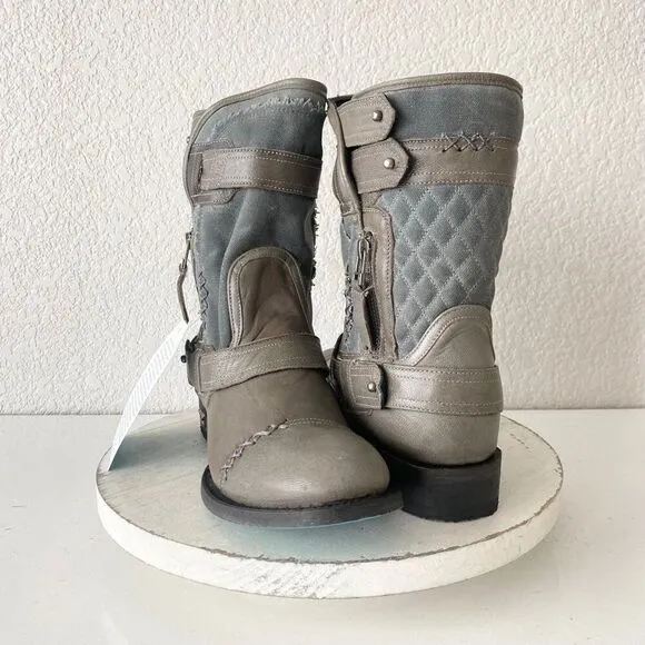 NEW Lane DUSTOFF Womens Cowboy Boots Size 8.5 Gray Leather Western Cowgirl Short