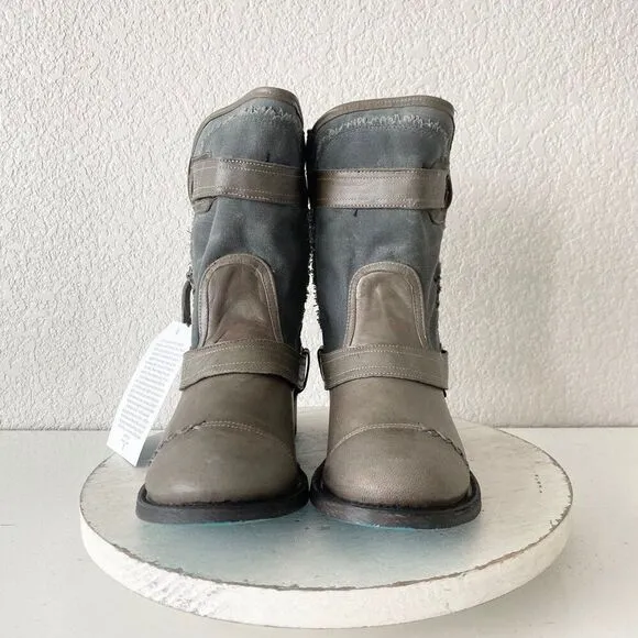 NEW Lane DUSTOFF Womens Cowboy Boots Size 8.5 Gray Leather Western Cowgirl Short
