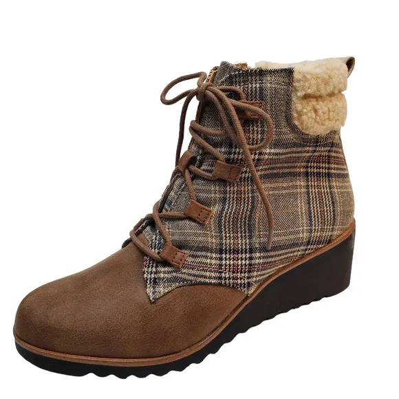 New Lifestride Womens Booties Zone Cushioned Ankle Boots 8.5M Brown Plaid