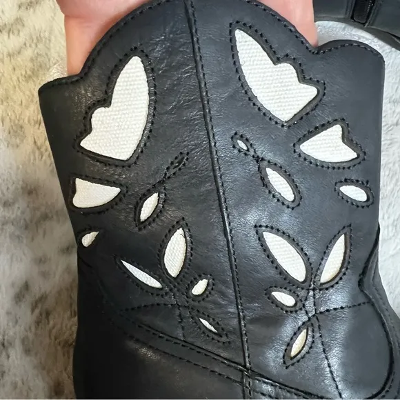 New Lucky Brand Herzie Black Leather Cowboy Short Boots Cutouts sz 6 / 36.5