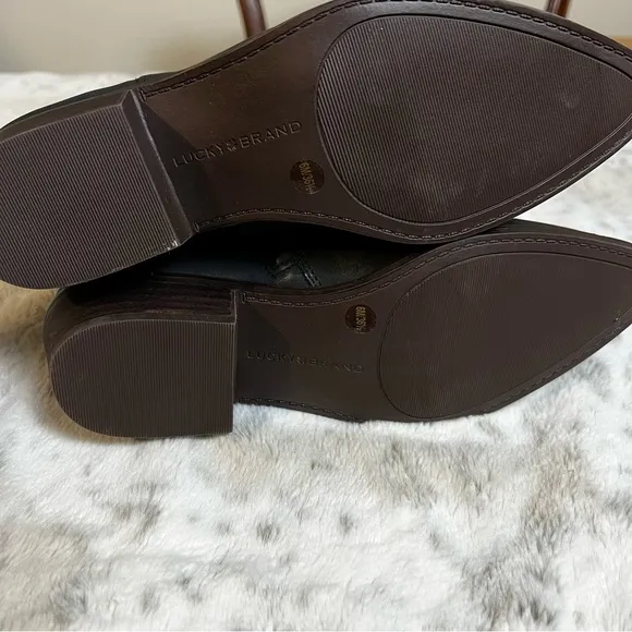 New Lucky Brand Herzie Black Leather Cowboy Short Boots Cutouts sz 6 / 36.5