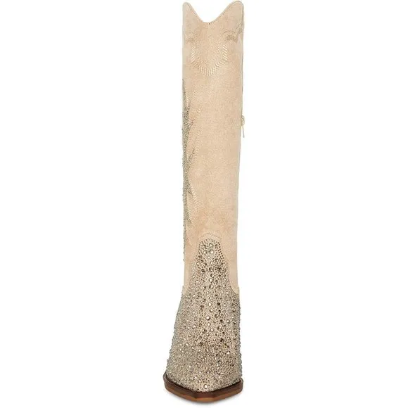NEW Madden Girl Western Knee Hi Boots Apple Sand Rhinestone Embellish