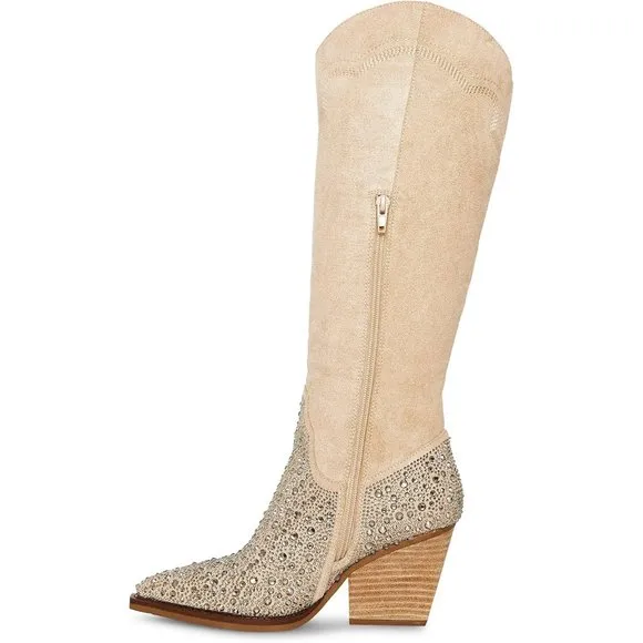 NEW Madden Girl Western Knee Hi Boots Apple Sand Rhinestone Embellish