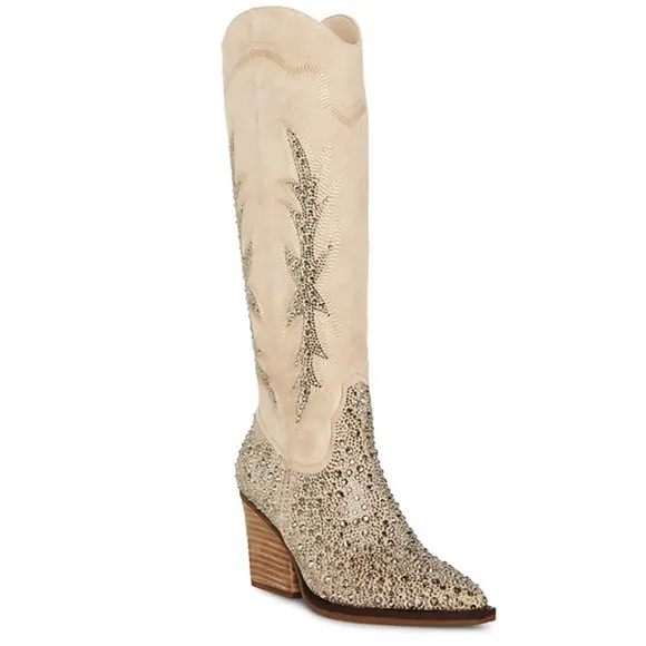 NEW Madden Girl Western Knee Hi Boots Apple Sand Rhinestone Embellish