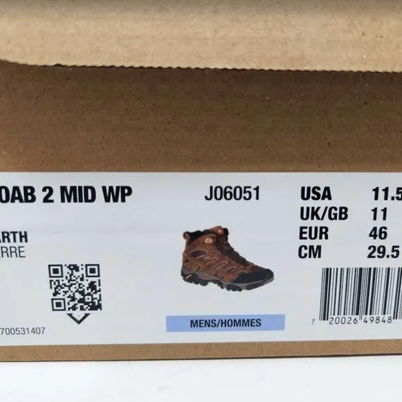 New men's 11.5 Merrell MOAB 2 Mid waterproof hiking boots Earth Brown J06051