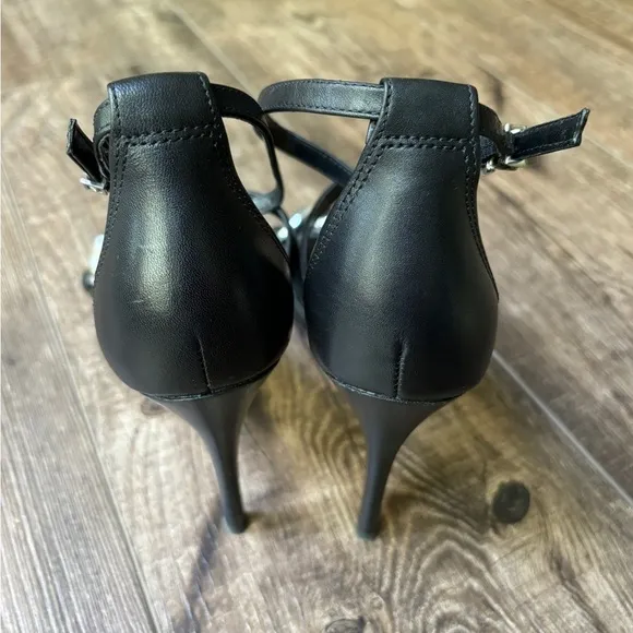 NEW Michael Kors Heels with Silver Chain Open Toe Black Women's Size 8.5