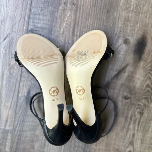 NEW Michael Kors Heels with Silver Chain Open Toe Black Women's Size 8.5